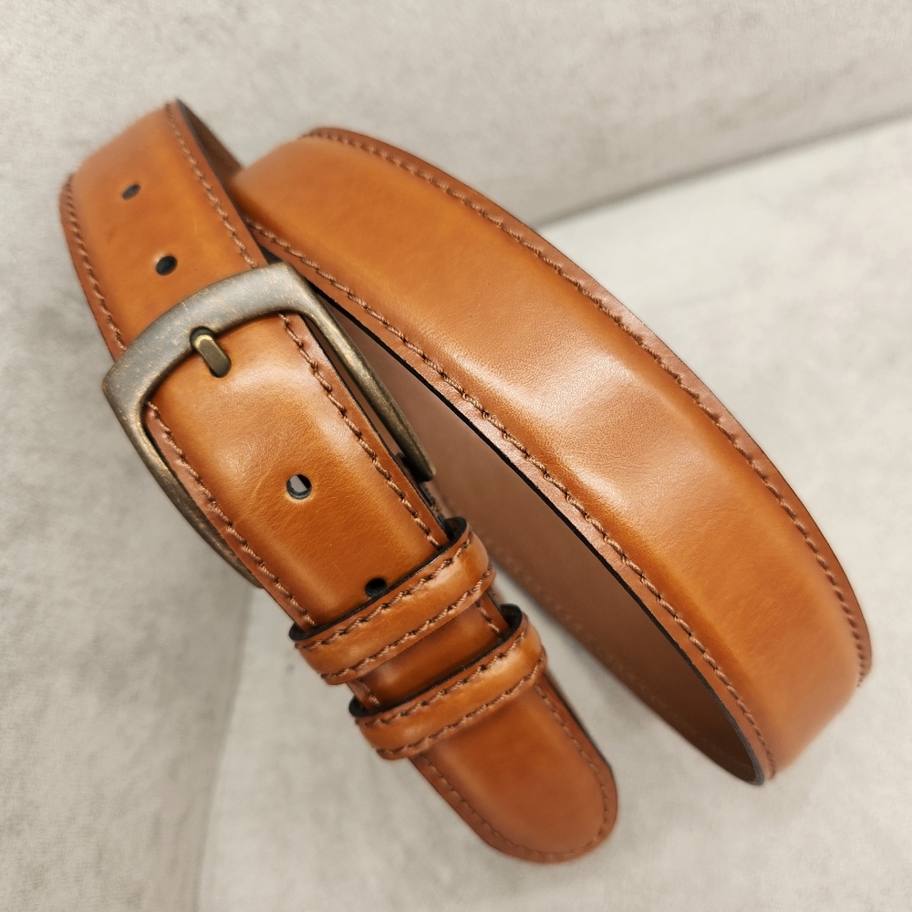 Joseph Abboud Dress Belt 42 Brown Whisky Leather Glossy Formal Handmade in Italy
